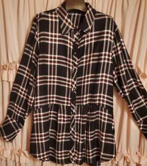 Tolani Collection Black Burgundy Plaid Top w/Mandala&Peplum SZ XL